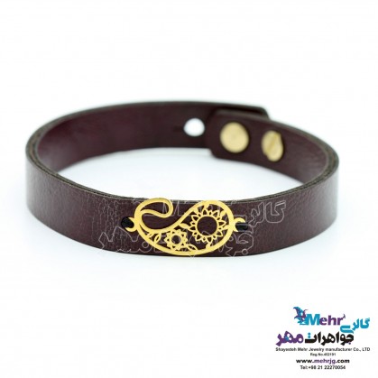 Gold and Leather Bracelet - Paisley Design-SB0610